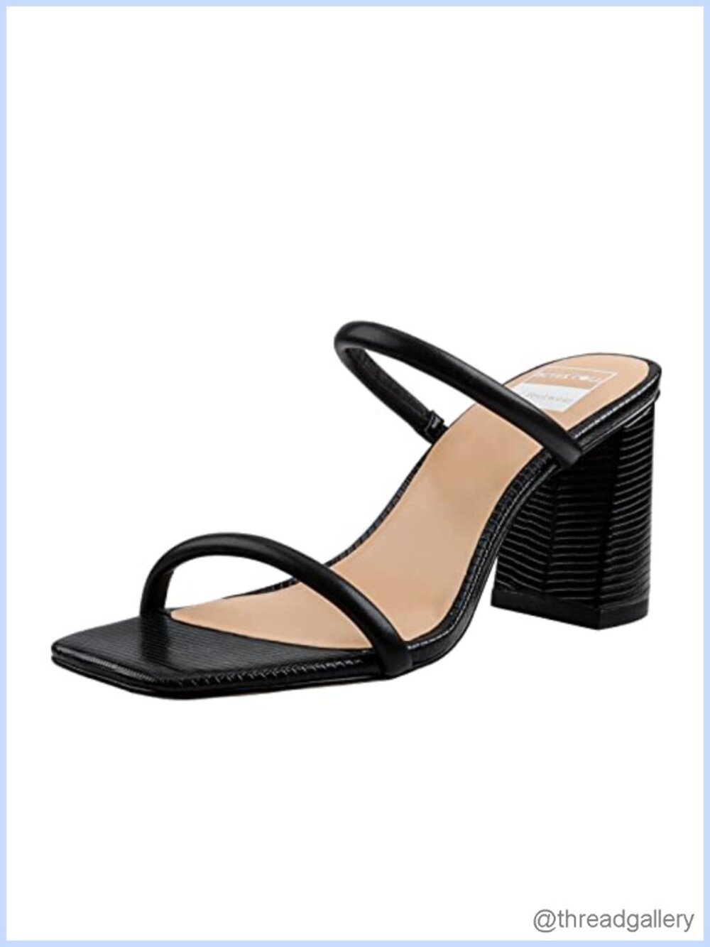 Faux Leather Block Heel Sandals Square Toe Two Strap Adjustable